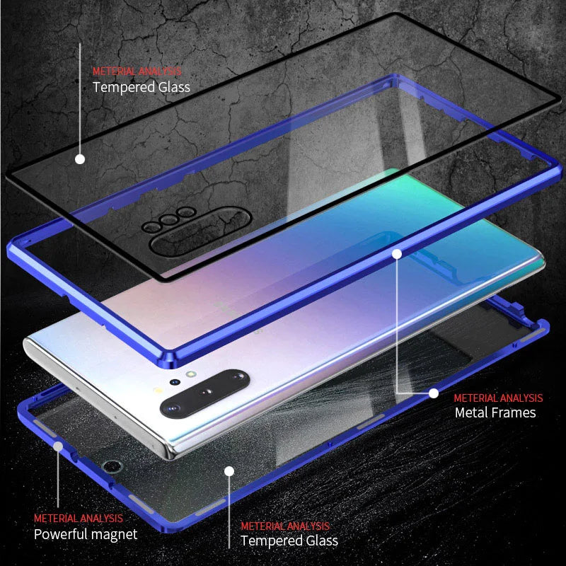 360 Magnetic Tempered Glass Privacy Metal Case For Samsung Galaxy S24 S21 S22 S23 Ultra Note 20 Plus Double-sided Glass Cover