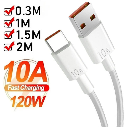 Universal 120W 10A USB Type C Cable Super Fast Charging Cable For Huawei P40 P30 Honor Data Cord For Xiaomi Redmi 0.3/1M/1.5M/2M