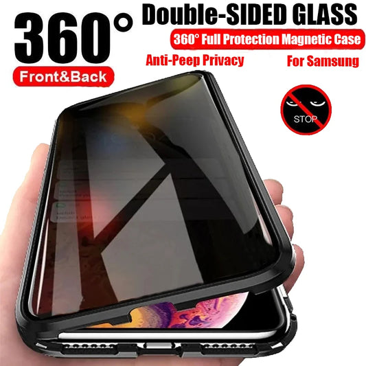 360 Magnetic Tempered Glass Privacy Metal Case For Samsung Galaxy S24 S21 S22 S23 Ultra Note 20 Plus Double-sided Glass Cover