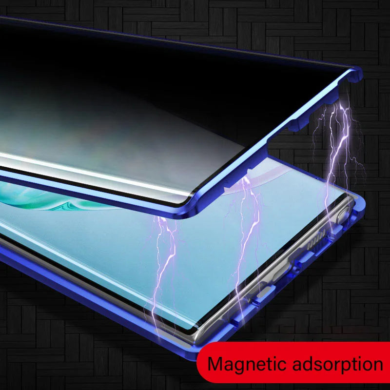 360 Magnetic Tempered Glass Privacy Metal Case For Samsung Galaxy S24 S21 S22 S23 Ultra Note 20 Plus Double-sided Glass Cover